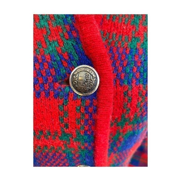 50s 60s Hudson’s Bay Plaid Wool Sweater Metal Crest Buttons Jacket Rare Sz 37 - Picture 9 of 16